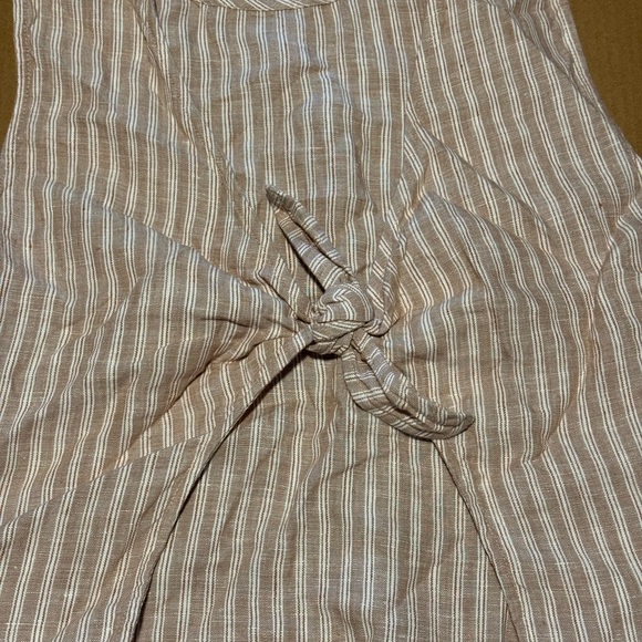 Madewell Beige & White Striped 100% Linen Open Tie Back Tank Top Size 14 - Picture 7 of 9